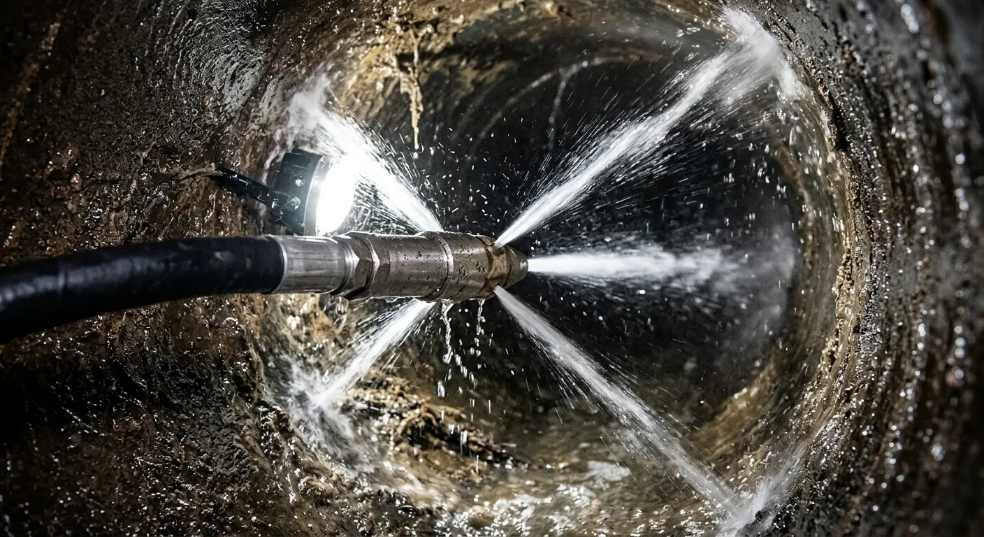 High-pressure hydro jetting nozzle cleaning sewer pipe for Storm Drain Cleaning in Eudora
